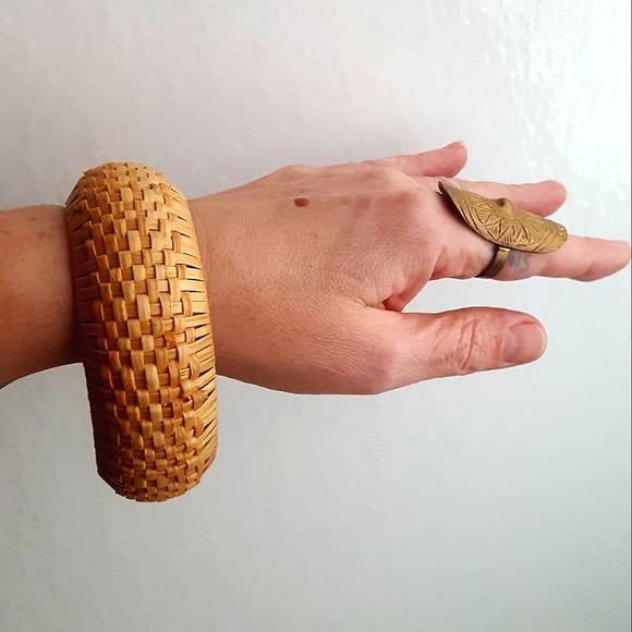 🌙Vtg Rattan Bangle Bracelet - Picture 7 of 10